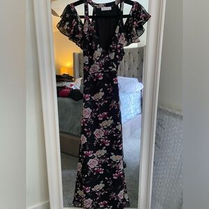 Women Wrap Maxi Dress Floral Cami Spaghetti Strap Ruffle Cold Shoulder Flowy